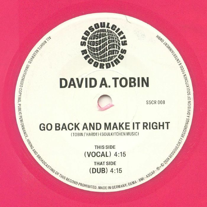 TOBIN, David A - Go Back & Make It Right vinyl sleeve