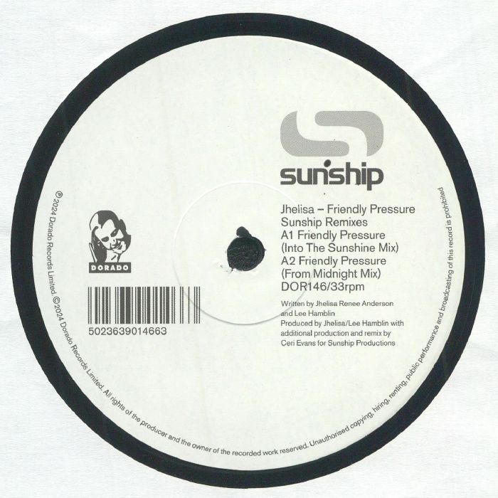 JHELISA - Friendly Pressure (Sunship remixes) vinyl sleeve