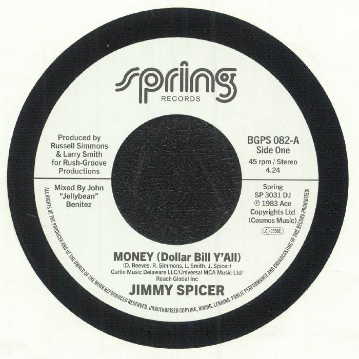 SPICER, Jimmy - Money (Dollar Bill Y'all) vinyl sleeve