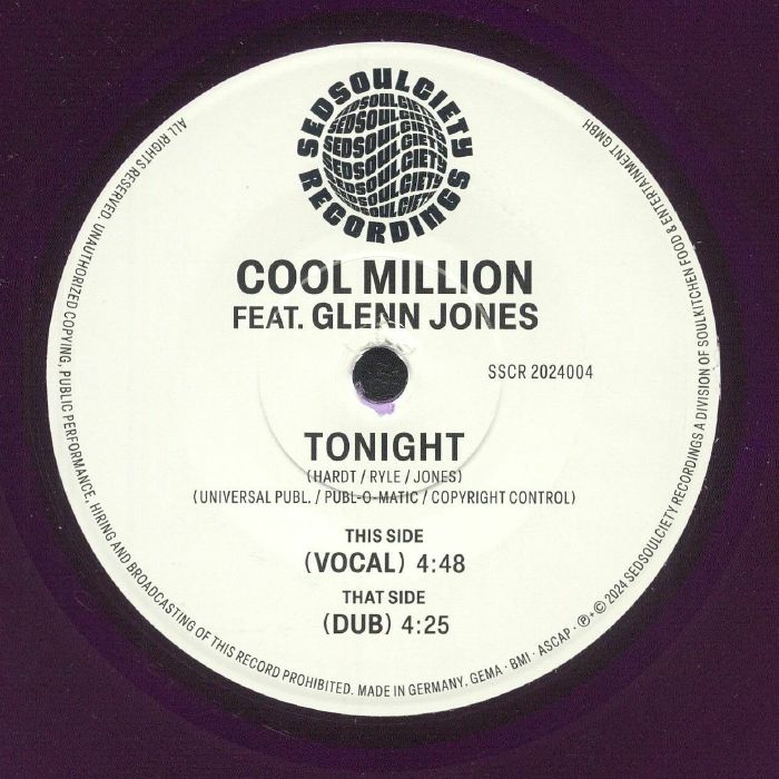 COOL MILLION feat GLENN JONES - Tonight (reissue) vinyl sleeve