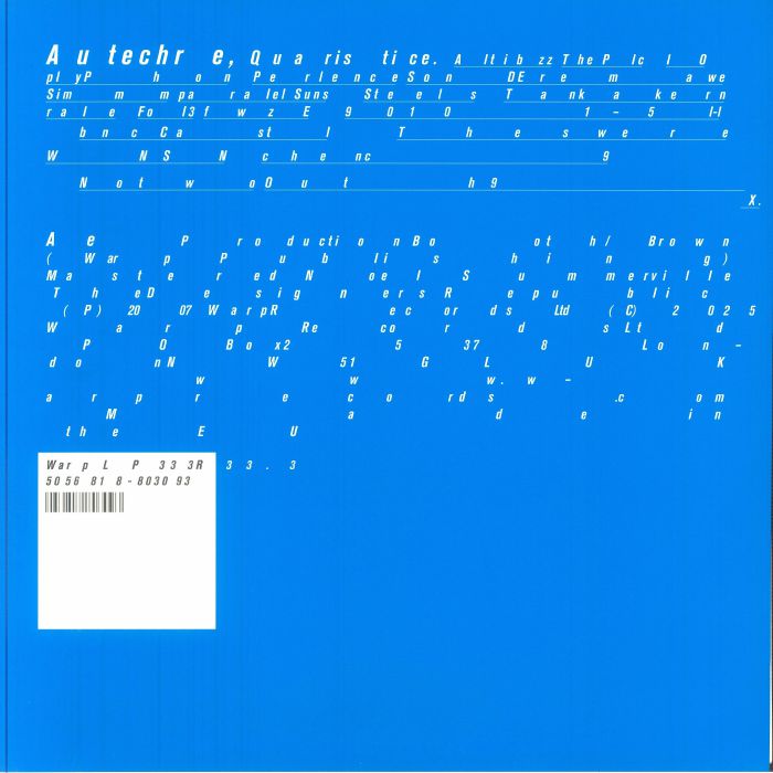 Autechre - Quaristice (reissue) vinyl sleeve