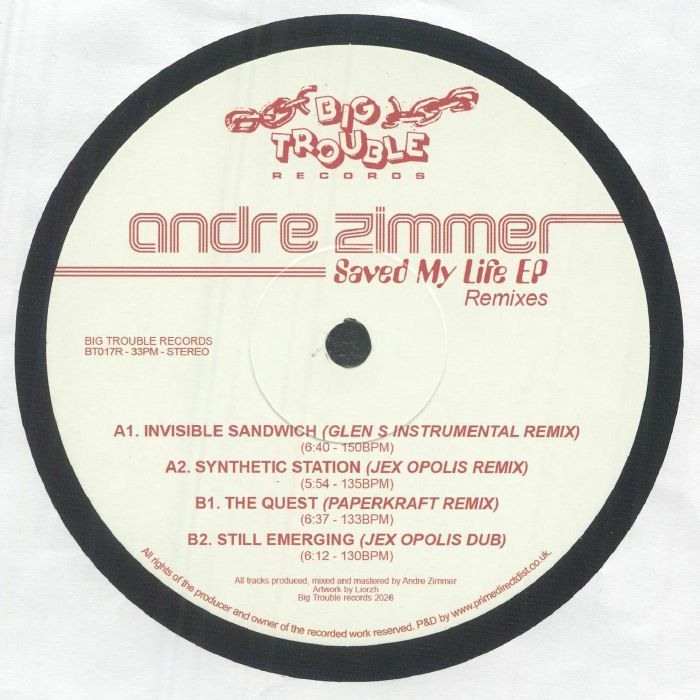 ZIMMER, Andre - Saved My Life (remixes) vinyl sleeve
