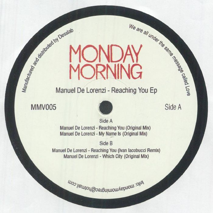 DE LORENZI, Manuel - Reaching You EP vinyl sleeve