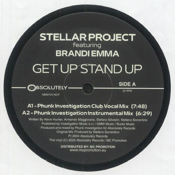 STELLAR PROJECT featT BRANDI EMMA - Get Up Stand Up (reissue) vinyl sleeve