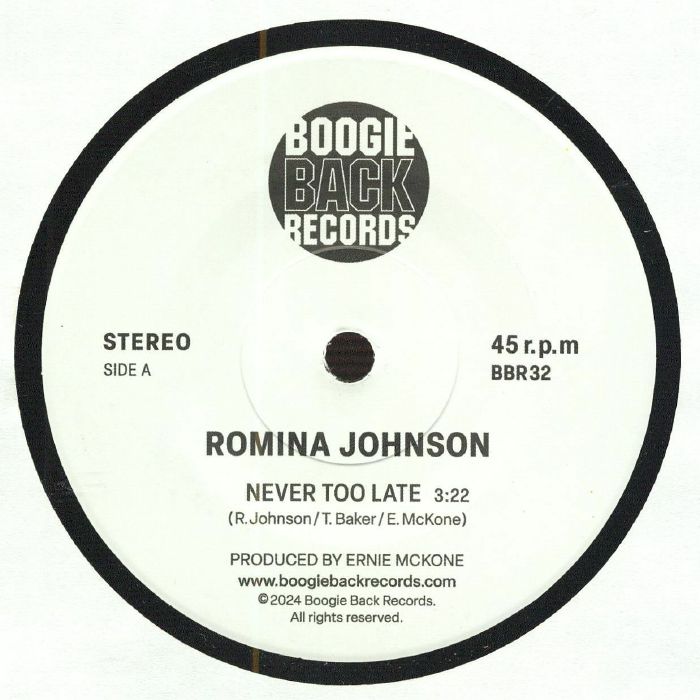 JOHNSON, Romina - Never Too Late vinyl sleeve