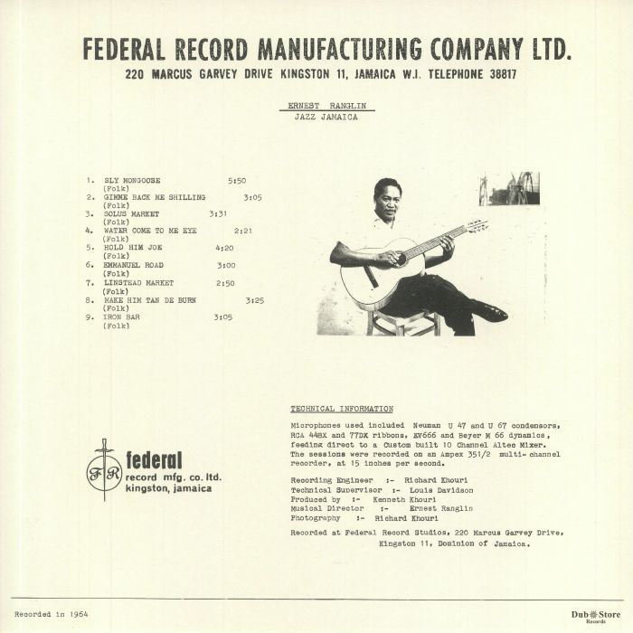 RANGLIN, Ernest - Jazz Jamaica vinyl sleeve