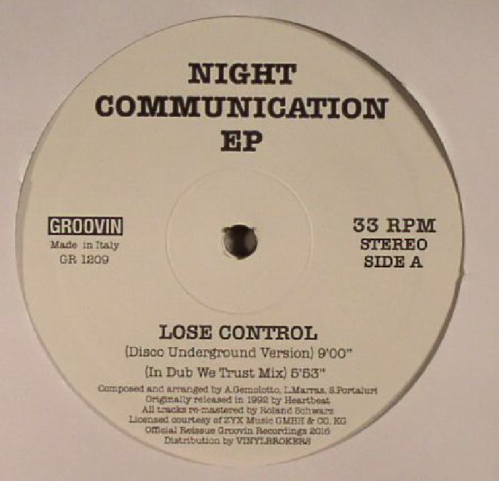 NIGHT COMMUNICATION - Lose Control EP (reissue) vinyl sleeve