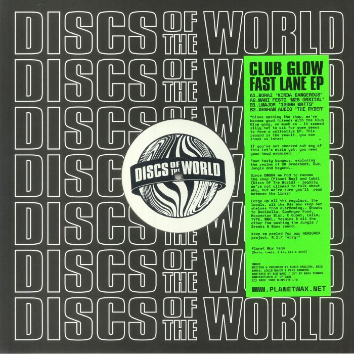 CLUB GLOW - Fast Lane EP vinyl sleeve